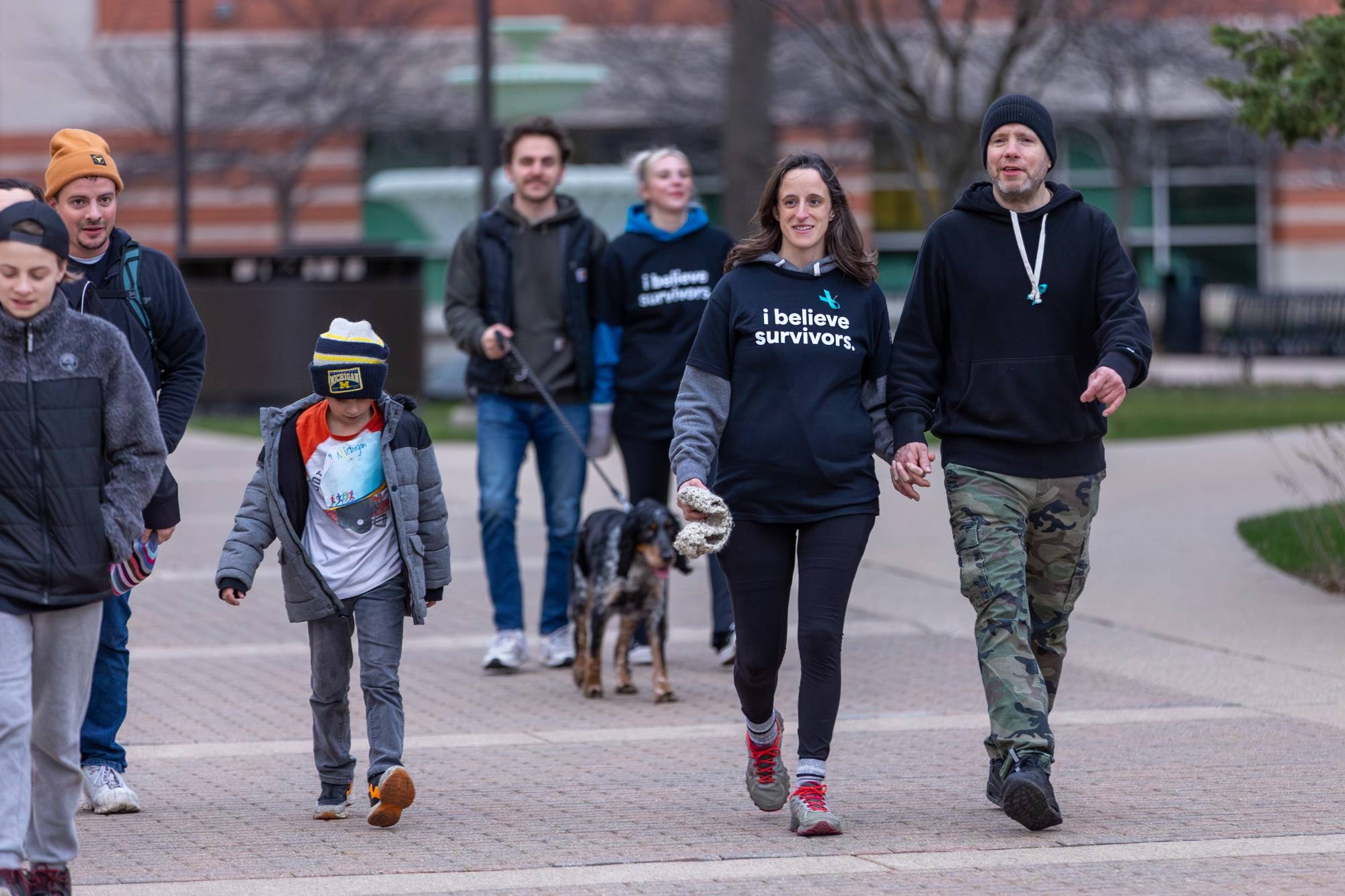 family corssing the line